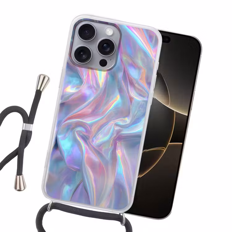 Golvend - Pasteltinten - Glanzend - Stof Hoesje iPhone 16 Pro Max met koord klein -sfeer1