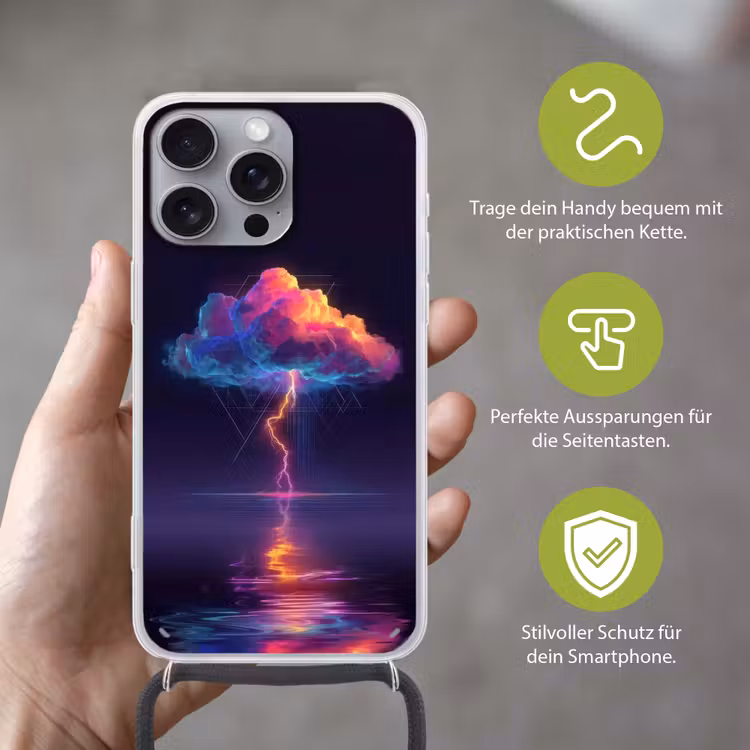 Donderwolk - Bliksemschicht - Licht - Blauw Hoesje iPhone 16 Pro Max met koord klein -sfeer2_DE