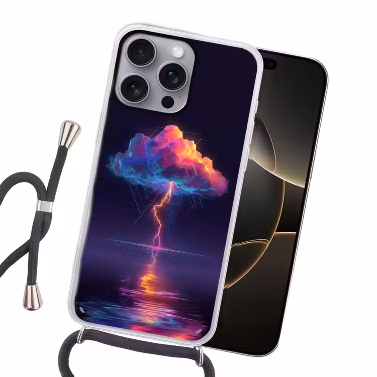 Donderwolk - Bliksemschicht - Licht - Blauw Hoesje iPhone 16 Pro Max met koord klein -sfeer1