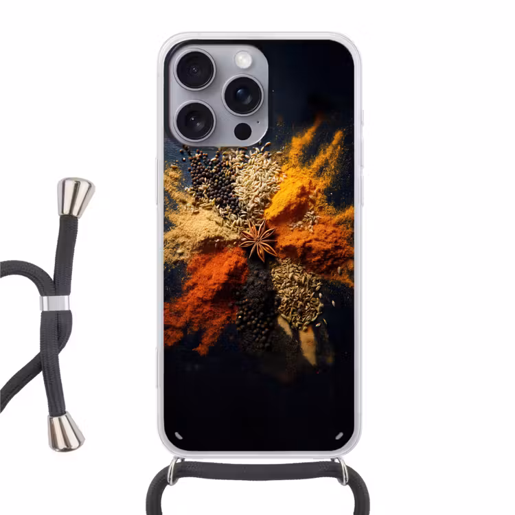 Specerijen - Explosie - Oranje Hoesje iPhone 16 Pro Max met koord klein -3d