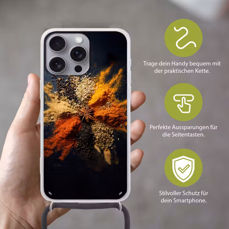 Specerijen - Explosie - Oranje Hoesje iPhone 16 Pro Max met koord klein -sfeer2_DE