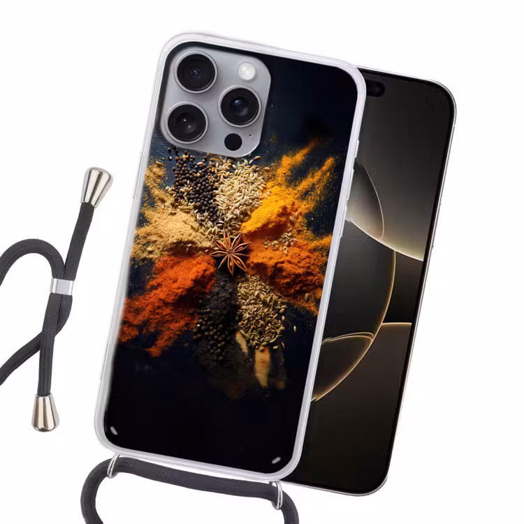 Specerijen - Explosie - Oranje Hoesje iPhone 16 Pro Max met koord klein -sfeer1