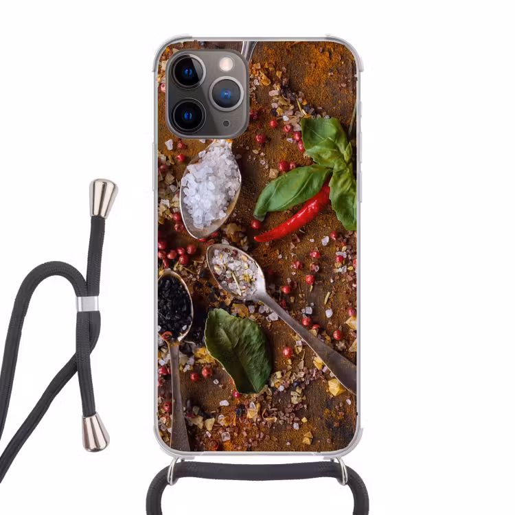 Specerijen - Kruiden - Lepels - Zout - Bruin - Keuken Hoesje iPhone 12 Pro met koord klein -3d
