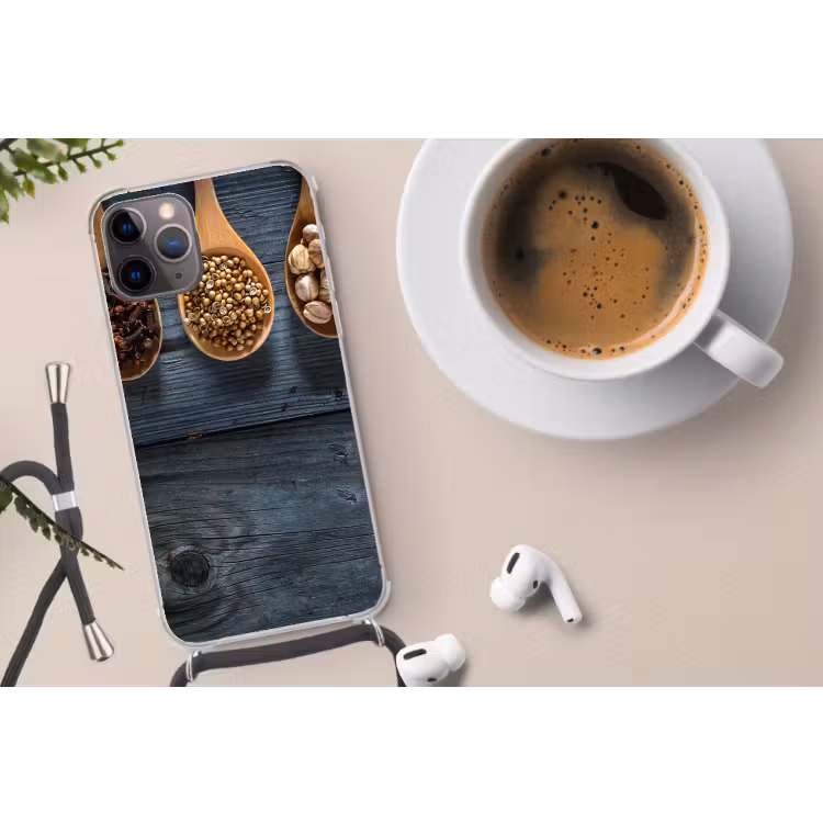 Kruiden - Lepels - Hout - Keuken - Specerijen - Industrieel Hoesje iPhone 12 Pro met koord klein -oordop