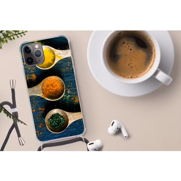 Specerijen - Lepel - Kruiden - Bruin - Geel - Groen Hoesje iPhone 12 Pro met koord klein -oordop
