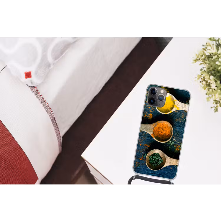 Specerijen - Lepel - Kruiden - Bruin - Geel - Groen Hoesje iPhone 12 Pro met koord klein -kamer