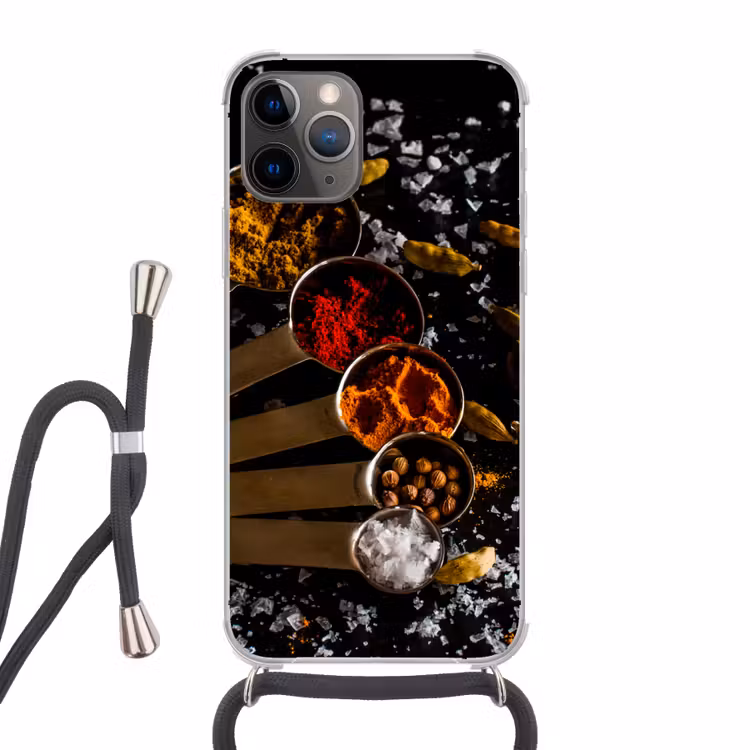 Kruiden - Lepels - Zout - Specerijen - Zwart Hoesje iPhone 12 Pro met koord klein -3d