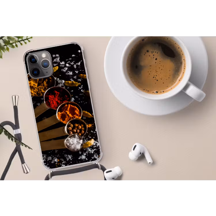 Kruiden - Lepels - Zout - Specerijen - Zwart Hoesje iPhone 12 Pro met koord klein -oordop