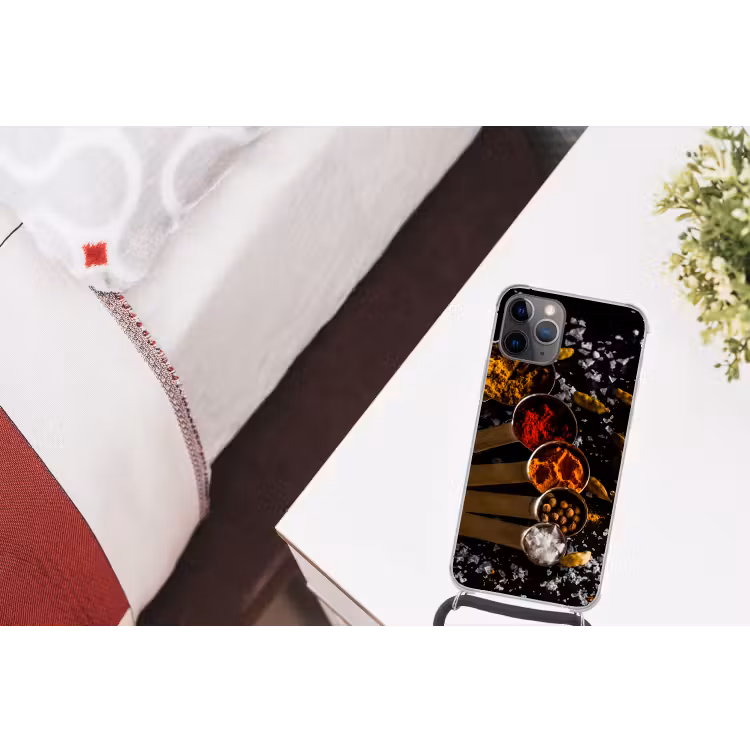 Kruiden - Lepels - Zout - Specerijen - Zwart Hoesje iPhone 12 Pro met koord klein -kamer