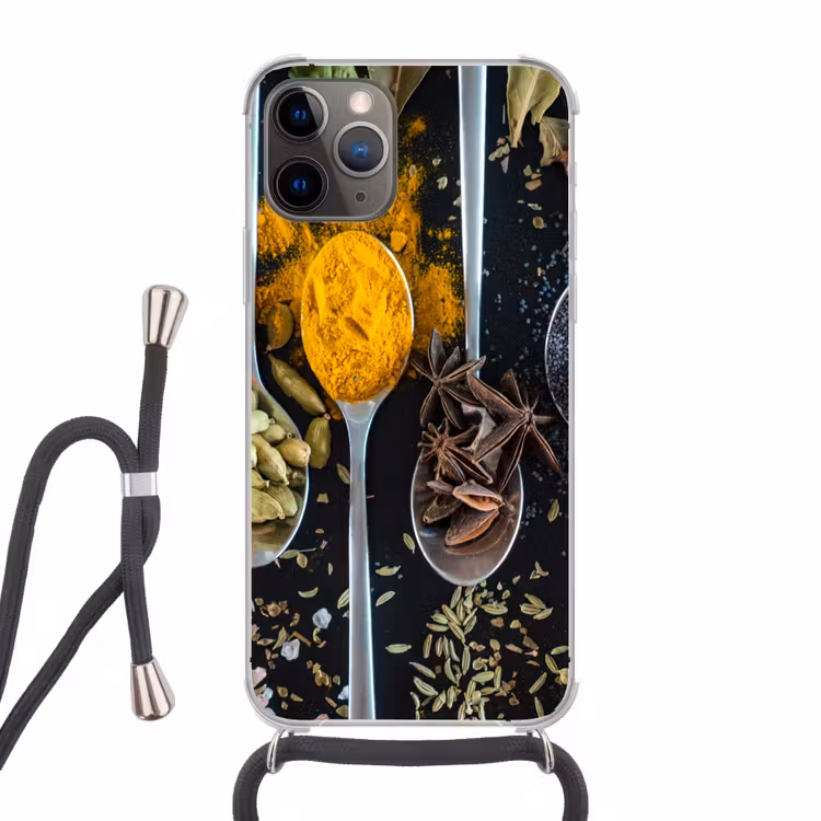 Kruiden - Lepel - Specerijen - Zwart - Keuken Hoesje iPhone 12 Pro met koord klein -3d