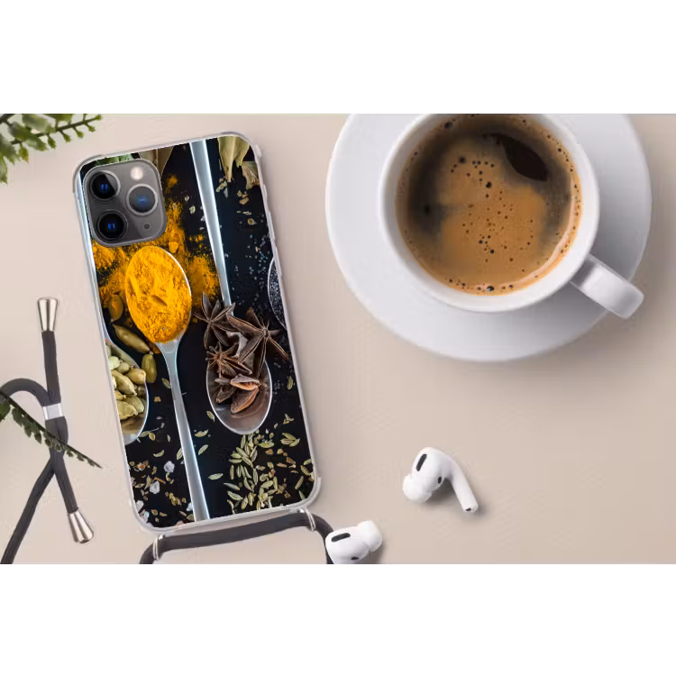 Kruiden - Lepel - Specerijen - Zwart - Keuken Hoesje iPhone 12 Pro met koord klein -oordop