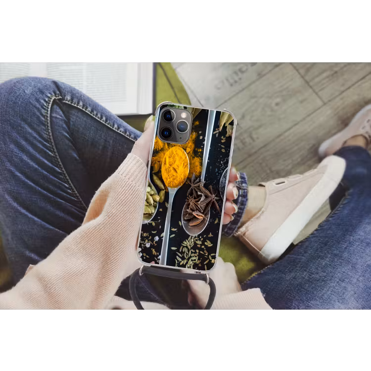 Kruiden - Lepel - Specerijen - Zwart - Keuken Hoesje iPhone 12 Pro met koord klein -hand
