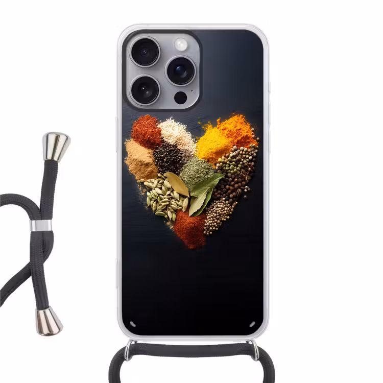 Specerijen - Mix - Hartvorm - Zwart Hoesje iPhone 16 Pro Max met koord klein -3d