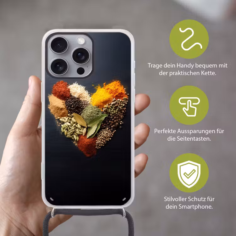 Specerijen - Mix - Hartvorm - Zwart Hoesje iPhone 16 Pro Max met koord klein -sfeer2_DE