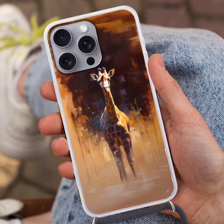 Giraf - Bruin - Abstract - Geschilderd Hoesje iPhone 16 Pro Max met koord klein -sfeer3