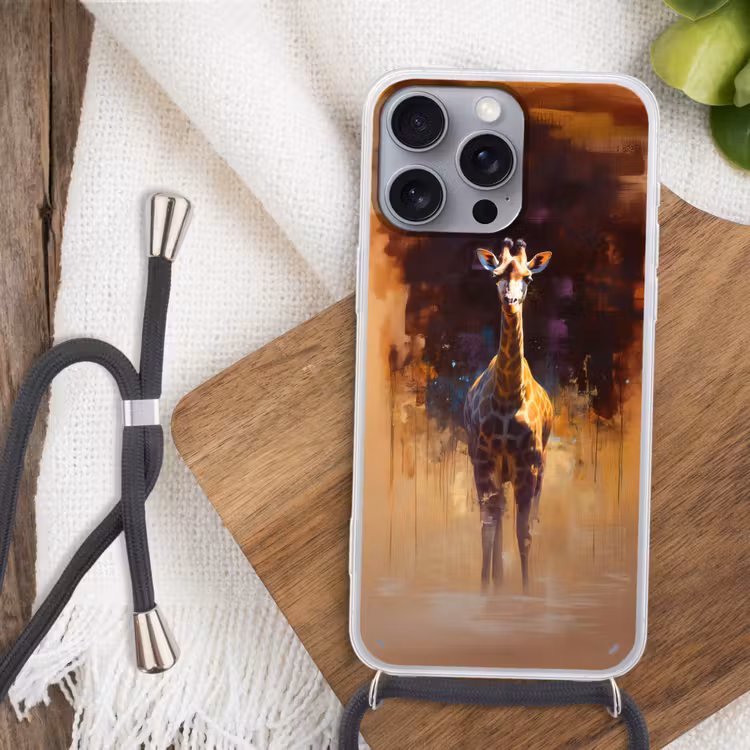 Giraf - Bruin - Abstract - Geschilderd Hoesje iPhone 16 Pro Max met koord klein -sfeer4