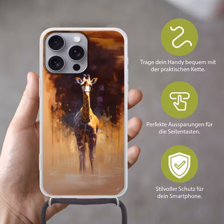Giraf - Bruin - Abstract - Geschilderd Hoesje iPhone 16 Pro Max met koord klein -sfeer2_DE