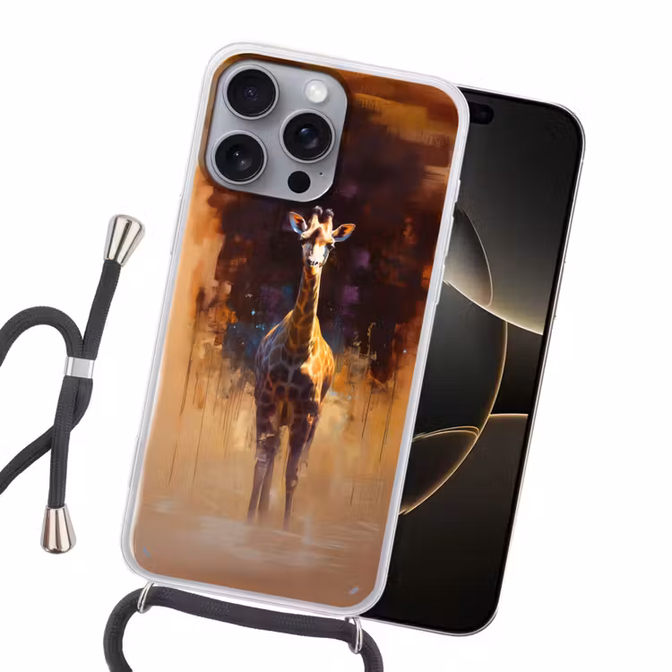 Giraf - Bruin - Abstract - Geschilderd Hoesje iPhone 16 Pro Max met koord klein -sfeer1