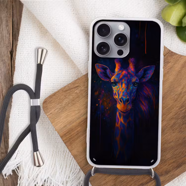 Giraffe - Gekleurd - Verfspatten Hoesje iPhone 16 Pro Max met koord klein -sfeer4