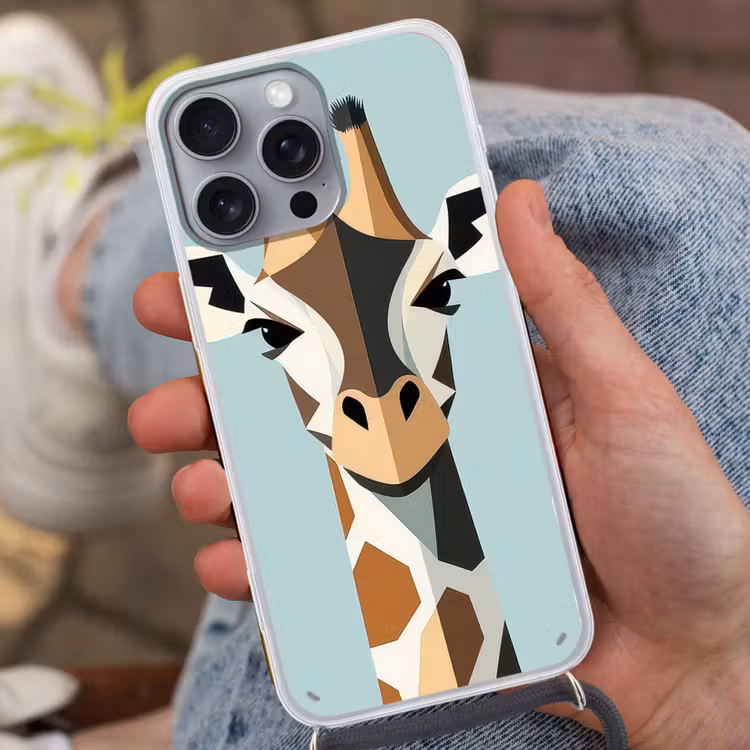 Giraffe - Illustratie - Bruin - Minimalistisch Hoesje iPhone 16 Pro Max met koord klein -sfeer3