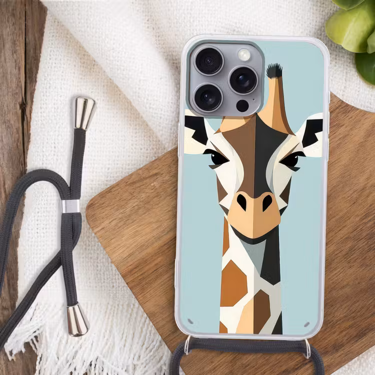 Giraffe - Illustratie - Bruin - Minimalistisch Hoesje iPhone 16 Pro Max met koord klein -sfeer4
