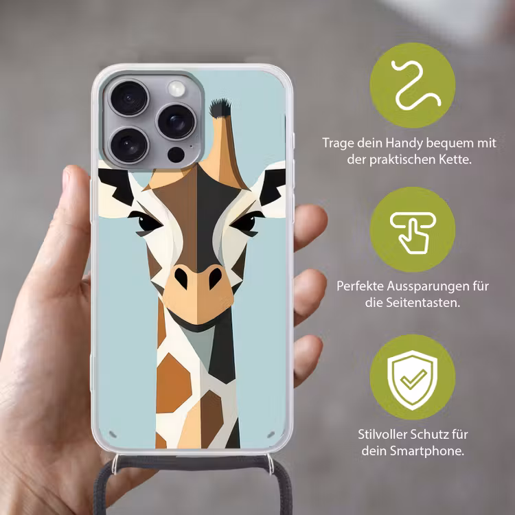 Giraffe - Illustratie - Bruin - Minimalistisch Hoesje iPhone 16 Pro Max met koord klein -sfeer2_DE