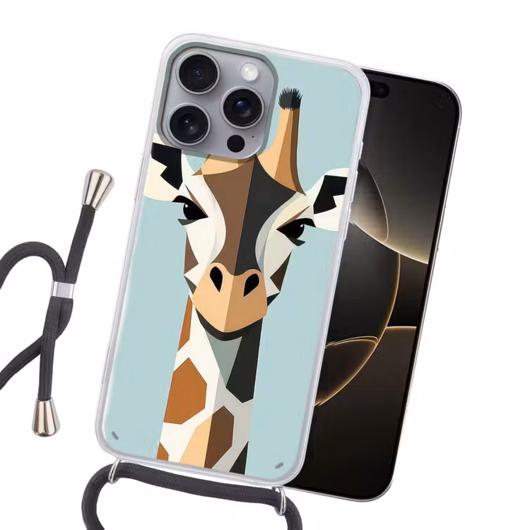 Giraffe - Illustratie - Bruin - Minimalistisch Hoesje iPhone 16 Pro Max met koord klein -sfeer1