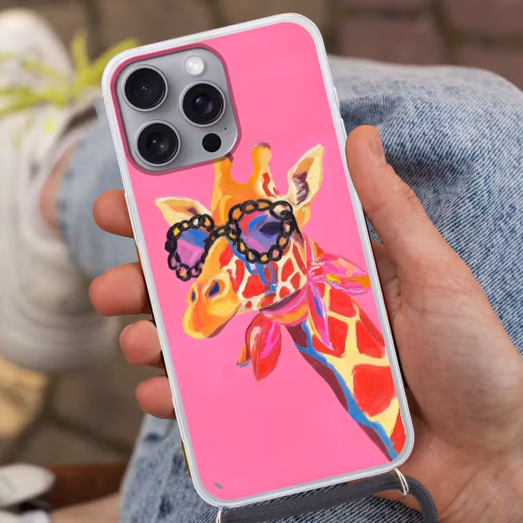 Giraf - Roze - Bril - Sjaal Hoesje iPhone 16 Pro Max met koord klein -sfeer3