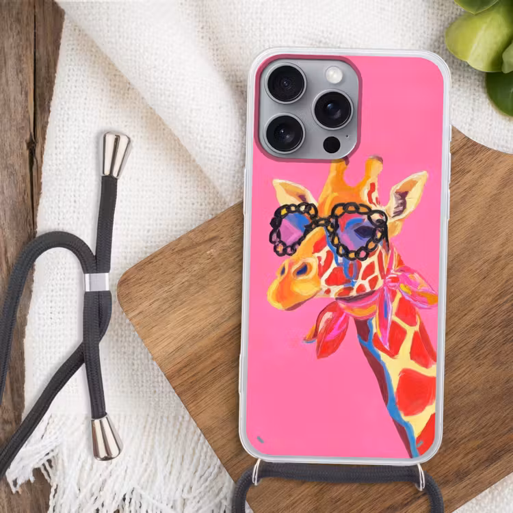 Giraf - Roze - Bril - Sjaal Hoesje iPhone 16 Pro Max met koord klein -sfeer4