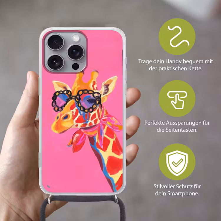Giraf - Roze - Bril - Sjaal Hoesje iPhone 16 Pro Max met koord klein -sfeer2_DE