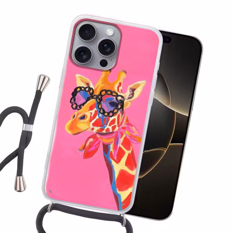 Giraf - Roze - Bril - Sjaal Hoesje iPhone 16 Pro Max met koord klein -sfeer1