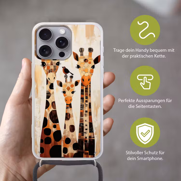 Giraffen - Cartoon - Crème Hoesje iPhone 16 Pro Max met koord klein -sfeer2_DE