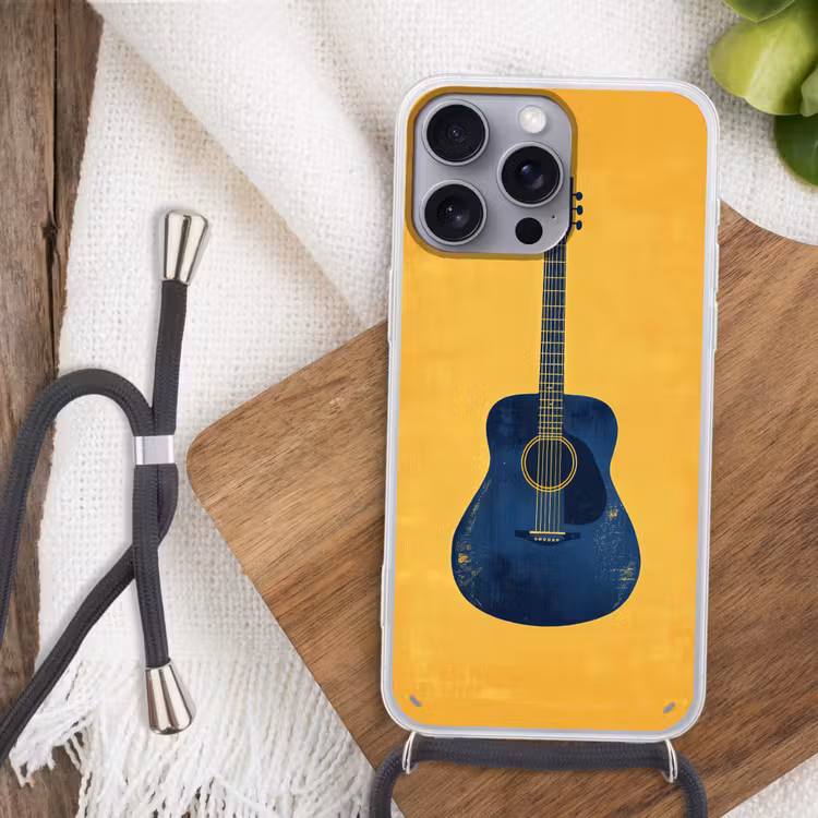 Gitaar - Akoestisch - Geel - Minimalistisch Hoesje iPhone 16 Pro Max met koord klein -sfeer4