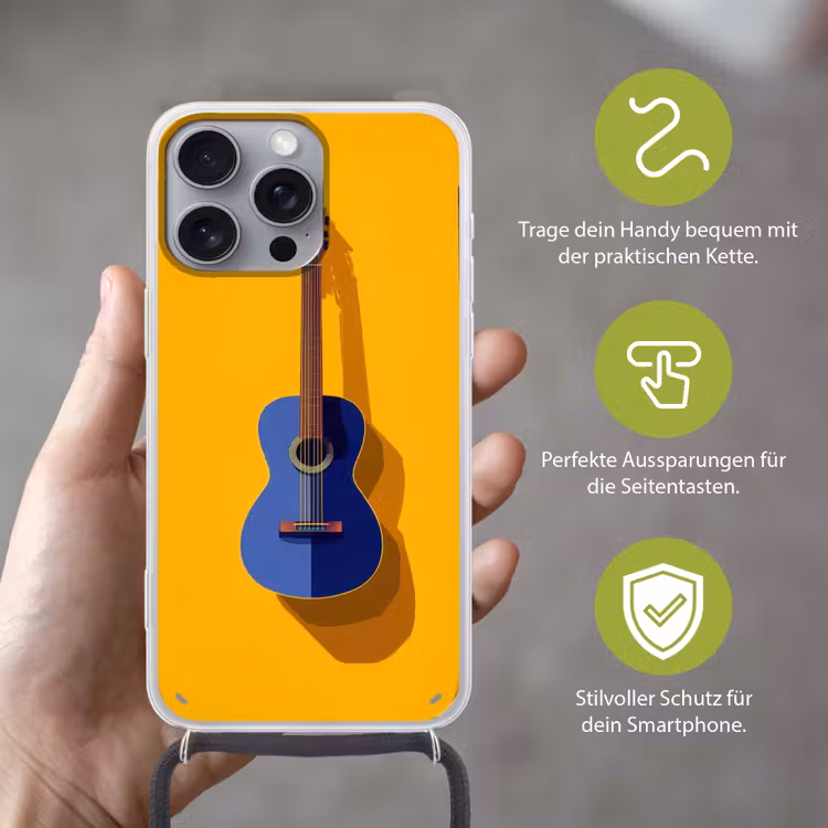 Gitaar - Akoestisch - Minimalistisch - Geel Hoesje iPhone 16 Pro Max met koord klein -sfeer2_DE