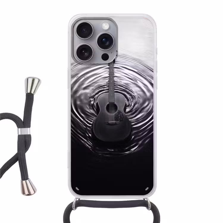 Gitaar - Hout - Water Hoesje iPhone 16 Pro Max met koord klein -3d