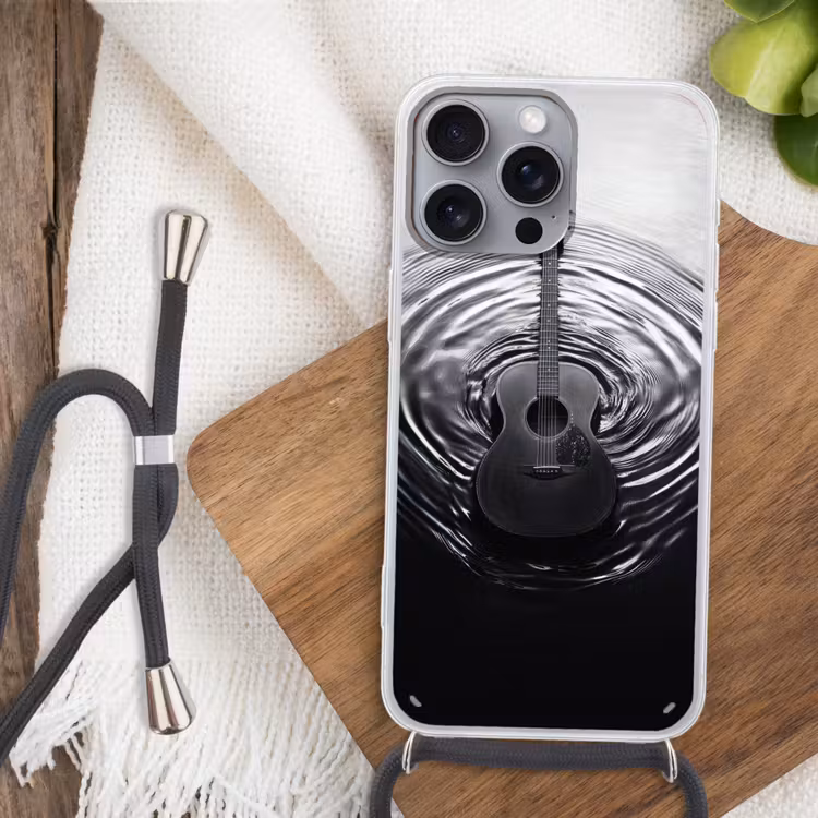 Gitaar - Hout - Water Hoesje iPhone 16 Pro Max met koord klein -sfeer4