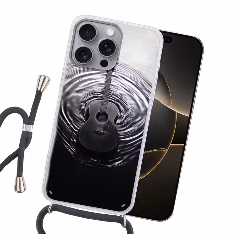 Gitaar - Hout - Water Hoesje iPhone 16 Pro Max met koord klein -sfeer1