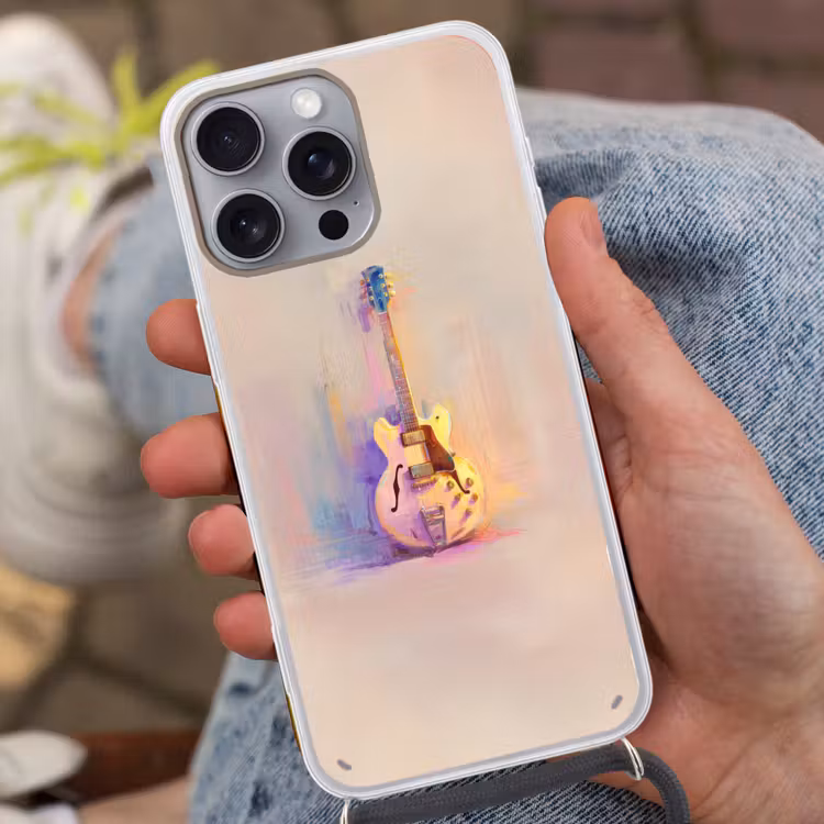Gitaar - Pastel - Schilderachtig Hoesje iPhone 16 Pro Max met koord klein -sfeer3