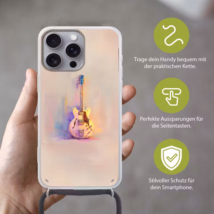 Gitaar - Pastel - Schilderachtig Hoesje iPhone 16 Pro Max met koord klein -sfeer2_DE