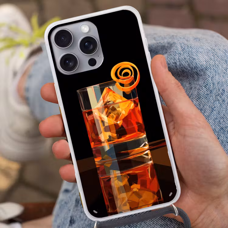 Glas - Ijsblokjes - Drinken - Bruin Hoesje iPhone 16 Pro Max met koord klein -sfeer3