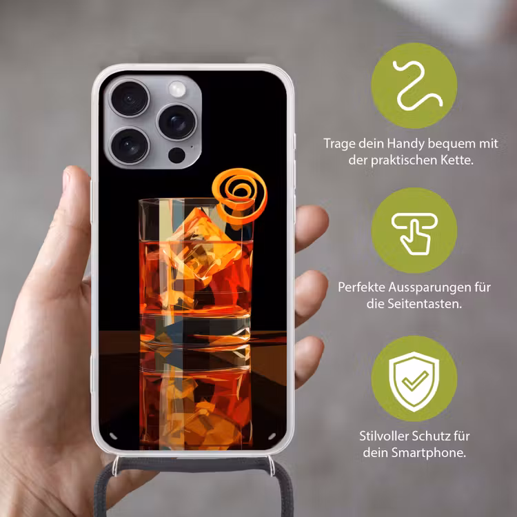 Glas - Ijsblokjes - Drinken - Bruin Hoesje iPhone 16 Pro Max met koord klein -sfeer2_DE