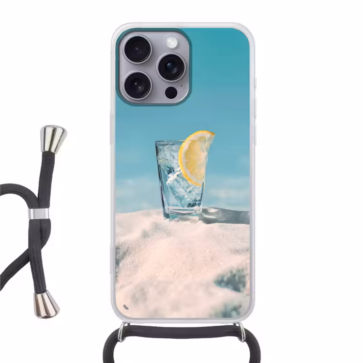 Glas - ijsblokjes - Citroen Hoesje iPhone 16 Pro Max met koord klein -3d