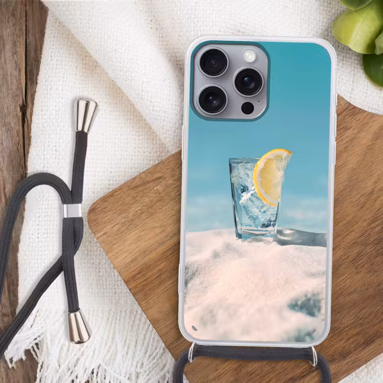 Glas - ijsblokjes - Citroen Hoesje iPhone 16 Pro Max met koord klein -sfeer4