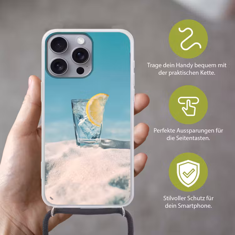 Glas - ijsblokjes - Citroen Hoesje iPhone 16 Pro Max met koord klein -sfeer2_DE
