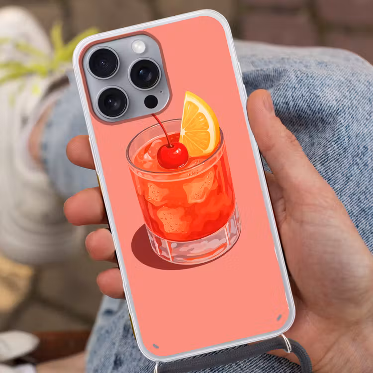 Glas - Ijsblokjes - Citroen - Kers Hoesje iPhone 16 Pro Max met koord klein -sfeer3