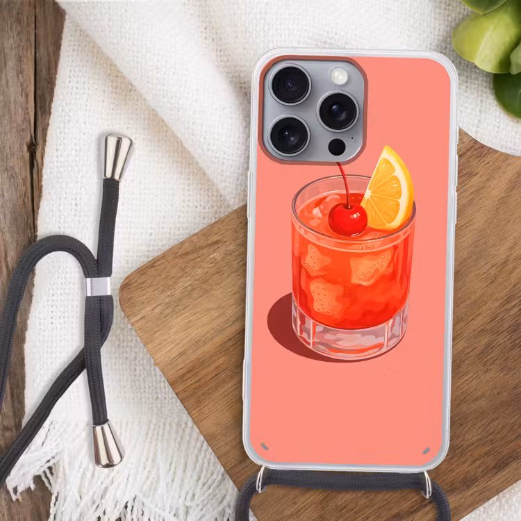 Glas - Ijsblokjes - Citroen - Kers Hoesje iPhone 16 Pro Max met koord klein -sfeer4