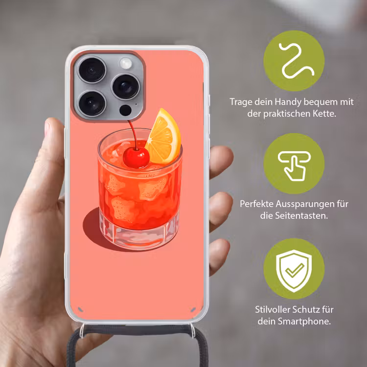 Glas - Ijsblokjes - Citroen - Kers Hoesje iPhone 16 Pro Max met koord klein -sfeer2_DE