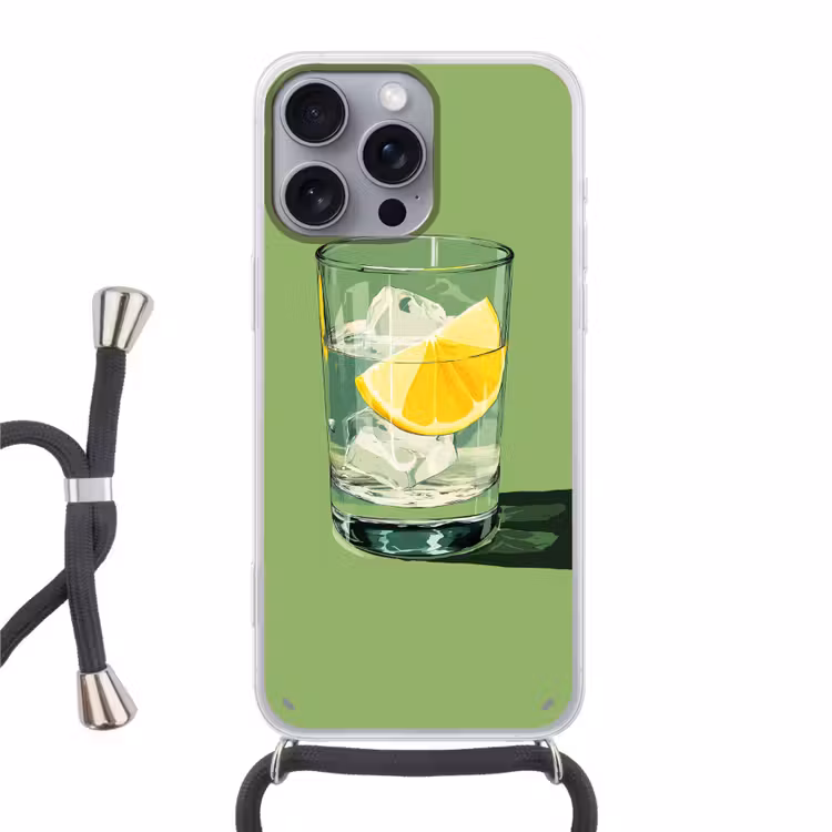 Glas - Citroen - Ijsblokjes - Groen Hoesje iPhone 16 Pro Max met koord klein -3d