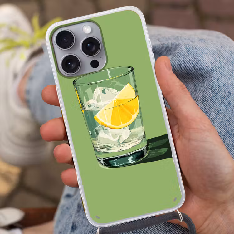 Glas - Citroen - Ijsblokjes - Groen Hoesje iPhone 16 Pro Max met koord klein -sfeer3