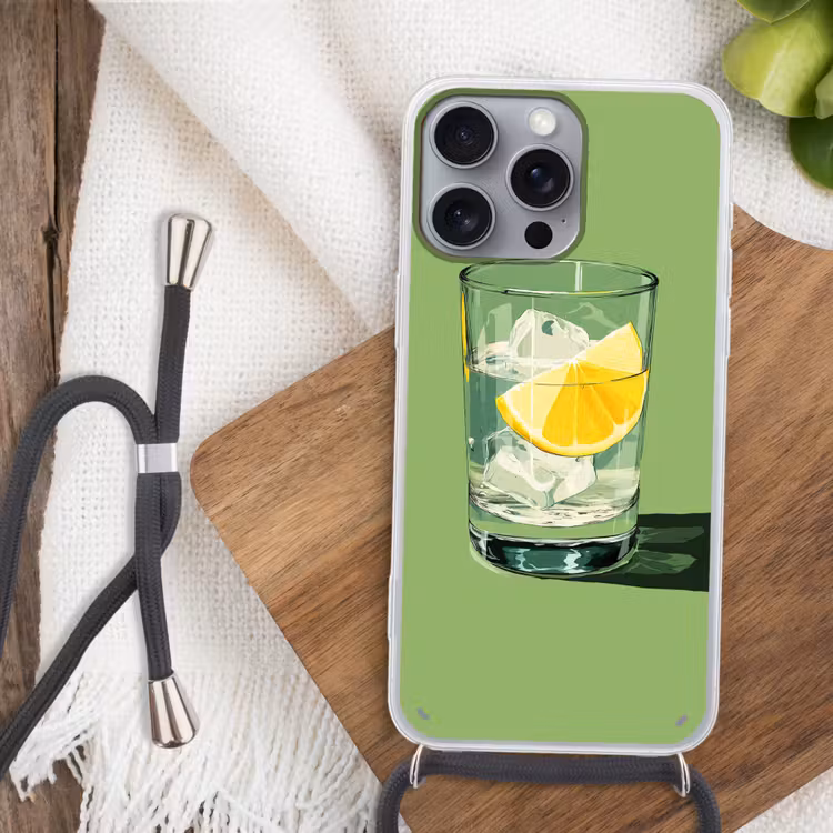 Glas - Citroen - Ijsblokjes - Groen Hoesje iPhone 16 Pro Max met koord klein -sfeer4